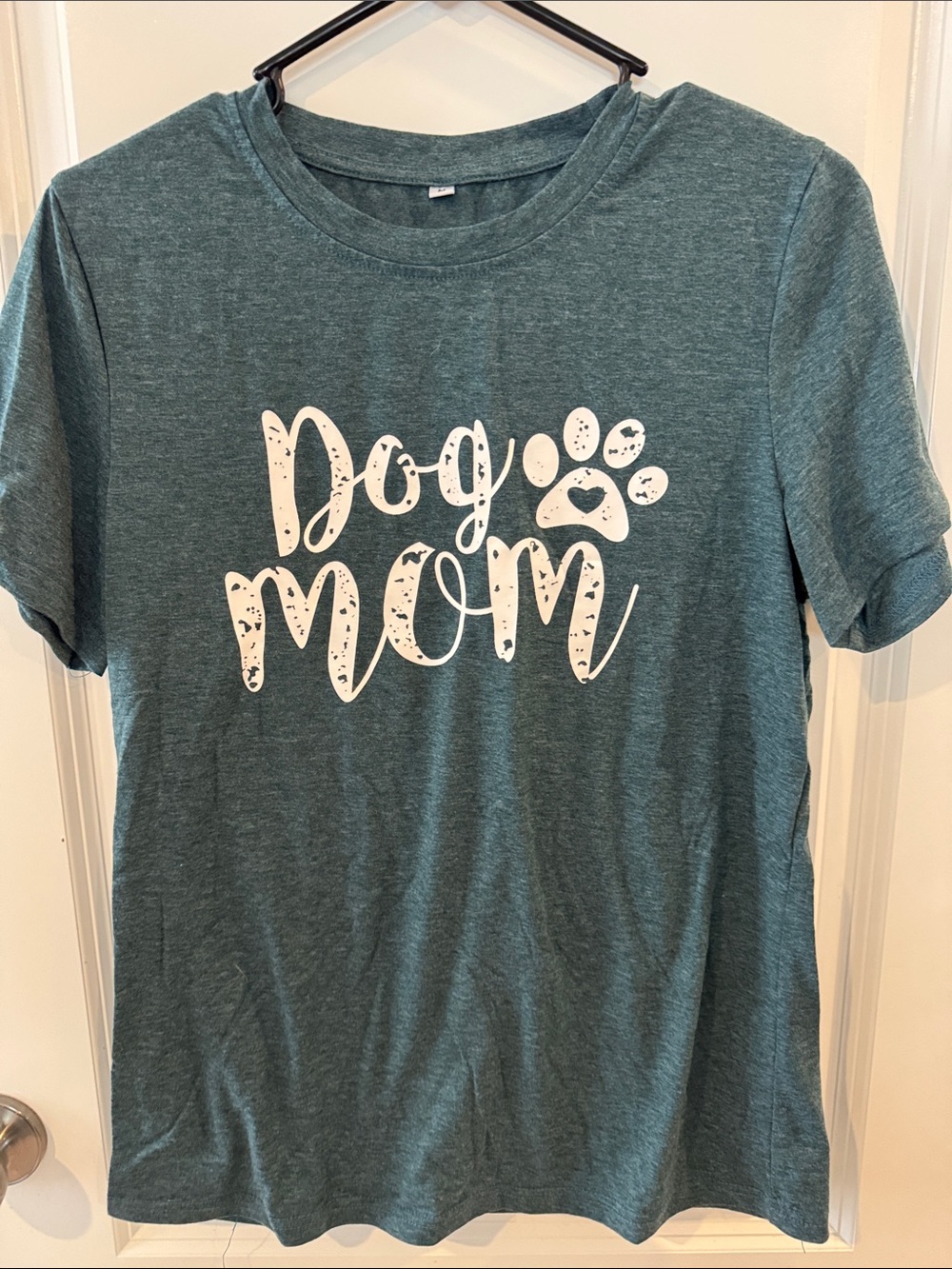 Dog Mom T-Shirt in Heather Dark Green with White Print